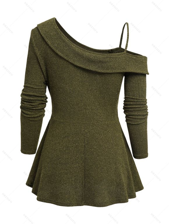 Women Outfit Textured Lace Up Skew Neck Skirted Sweatshirt and Grommet Leggings Set - Vert Armée S | US 4