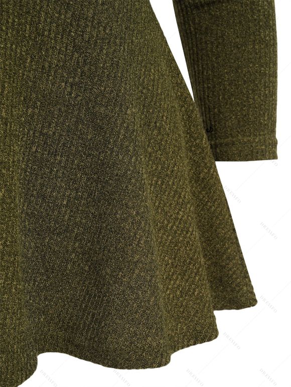 Women Outfit Textured Lace Up Skew Neck Skirted Sweatshirt and Grommet Leggings Set - Vert Armée S | US 4