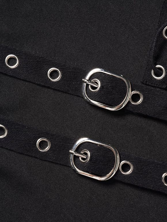 Women Outfit Textured Lace Up Skew Neck Skirted Sweatshirt and Grommet Leggings Set - Vert Armée S | US 4