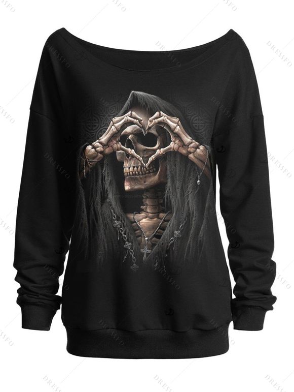 Gothic Outfit Skull Skeleton Hand Print Sweatshirt and Snap Button Leggings Set - Noir S | US 4