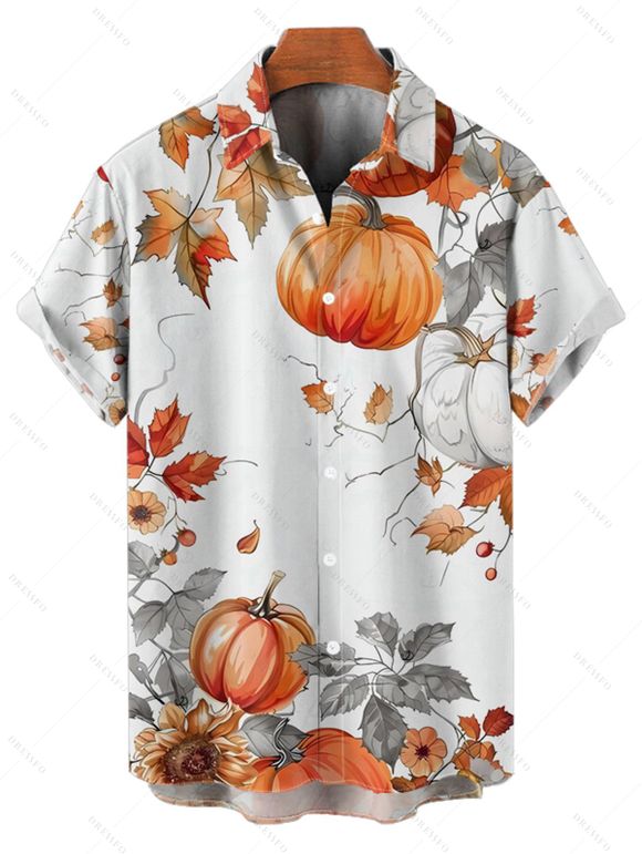 Halloween Couple Outfit Pumpkin Floral Leaf Print Ruched Belt Dress and Shirt Set - Orange S | US 4