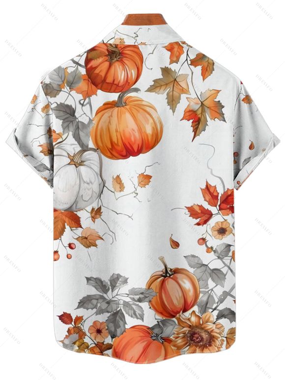 Halloween Couple Outfit Pumpkin Floral Leaf Print Ruched Belt Dress and Shirt Set - Orange S | US 4