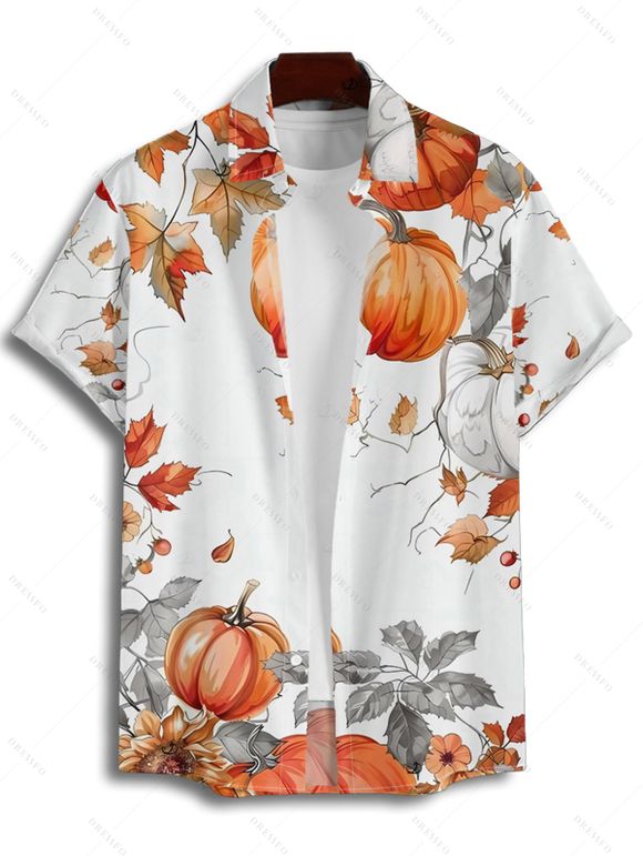 Halloween Couple Outfit Pumpkin Floral Leaf Print Ruched Belt Dress and Shirt Set - Orange S | US 4