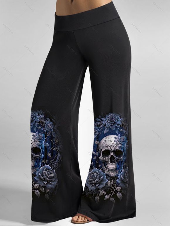 Halloween Gothic Outfit Rose Skull Leaf Print Butterfly Lace Tank Top and Pants Set - Noir S | US 4