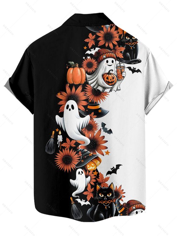 Halloween Couple Outfit Ghost Pumpkin Cat Floral Print Ruched Belt Dress and Shirt Set - Noir S | US 4