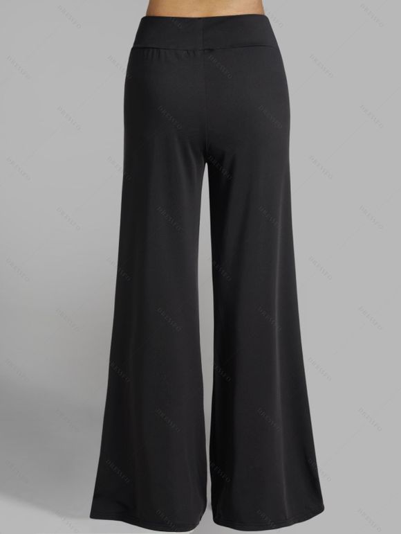 Pantalon gothique d'Halloween à imprimé tête de mort, rose et feuilles, pantalon long à jambes larges - Concorde XXL | US 14