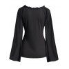 Haut gothique à lacets et volants, couleur unie, manches évasées, style décontracté - Noir M