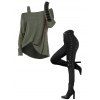 Women Outfit Skew Neck Textured Solid Color Top and Grommet Lace Up Pants Set - Vert S | US 4