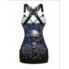 Halloween Gothic Outfit Rose Skull Leaf Print Butterfly Lace Tank Top and Pants Set - Noir S | US 4