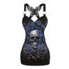 Halloween Gothic Outfit Rose Skull Leaf Print Butterfly Lace Tank Top and Pants Set - Noir S | US 4