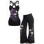 Halloween Women Outfit Skull Rose Leaf Print Butterfly Lace Tank Top and Pants Set - Concorde S | US 4