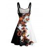Robe d'Halloween à couleurs contrastées, motif fantôme, citrouille, chat, imprimé floral, ceinture froncée - Noir XXXXXL | US 20