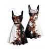 Robe d'Halloween à couleurs contrastées, motif fantôme, citrouille, chat, imprimé floral, ceinture froncée - Noir XXXXXL | US 20