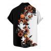 Chemise d'Halloween pour homme, couleur contrastée, imprimé floral, fantôme, citrouille, chat - Noir 5XL