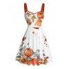 Halloween Couple Outfit Pumpkin Floral Leaf Print Ruched Belt Dress and Shirt Set - Orange S | US 4