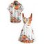 Halloween Couple Outfit Pumpkin Floral Leaf Print Ruched Belt Dress and Shirt Set - Orange S | US 4