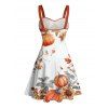 Halloween Couple Outfit Pumpkin Floral Leaf Print Ruched Belt Dress and Shirt Set - Orange S | US 4
