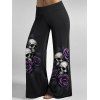 Pantalon gothique d'Halloween à imprimé tête de mort, rose et feuilles, pantalon long à jambes larges - Concorde XXL | US 14