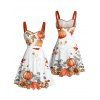 Robe d'Halloween à imprimé floral et feuilles de citrouille avec ceinture froncée - Orange XXXXXL | US 20