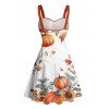Robe d'Halloween à imprimé floral et feuilles de citrouille avec ceinture froncée - Orange XXXXXL | US 20