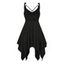 Robe gothique mi-longue à volants et œillets froncés de couleur unie avec chaîne et mouchoir - Noir M | US 6