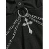 Robe gothique mi-longue à volants et œillets froncés de couleur unie avec chaîne et mouchoir - Noir M | US 6