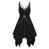 Robe gothique mi-longue à volants et œillets froncés de couleur unie avec chaîne et mouchoir - Noir M | US 6