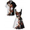Halloween Couple Outfit Ghost Pumpkin Cat Floral Print Ruched Belt Dress and Shirt Set - Noir S | US 4