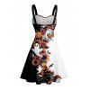 Halloween Couple Outfit Ghost Pumpkin Cat Floral Print Ruched Belt Dress and Shirt Set - Noir S | US 4