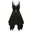 Robe gothique mi-longue à volants et œillets froncés de couleur unie avec chaîne et mouchoir - Noir L | US 8-10