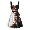Halloween Couple Outfit Ghost Pumpkin Cat Floral Print Ruched Belt Dress and Shirt Set - Noir S | US 4