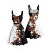 Halloween Couple Outfit Ghost Pumpkin Cat Floral Print Ruched Belt Dress and Shirt Set - Noir S | US 4