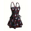 Robe gothique pour Halloween, mini-robe à lacets avec imprimé toile d'araignée et roses - Noir XXL | US 14