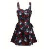 Robe gothique pour Halloween, mini-robe à lacets avec imprimé toile d'araignée et roses - Noir XXL | US 14