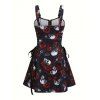 Robe gothique pour Halloween, mini-robe à lacets avec imprimé toile d'araignée et roses - Noir XXL | US 14
