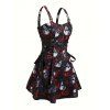 Gothic Couple Outfit Rose Skulls Spider Web Print Lace Up Dress and Shirt Set - Noir S | US 4