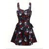 Gothic Couple Outfit Rose Skulls Spider Web Print Lace Up Dress and Shirt Set - Noir S | US 4