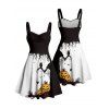 Robe d'Halloween mini-robe froncée à imprimé toile d'araignée et citrouille - Noir XXXXXL | US 20