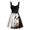 Robe d'Halloween mini-robe froncée à imprimé toile d'araignée et citrouille - Noir XXXXXL | US 20