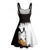 Robe d'Halloween mini-robe froncée à imprimé toile d'araignée et citrouille - Noir XXXXXL | US 20