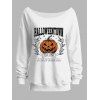 Sweat-shirt d'Halloween à col incliné avec imprimé citrouille et slogan - Blanc XXL | US 14