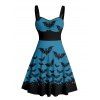 Robe gothique pour Halloween, mini-robe froncée à imprimé chauve-souris colorblock - Bleu profond S | US 4