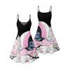 Robe d'Halloween à imprimé chauve-souris et fleurs colorblock, mini-robe à bretelles spaghetti - multicolor A XXXXXL | US 20