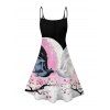 Robe d'Halloween à imprimé chauve-souris et fleurs colorblock, mini-robe à bretelles spaghetti - multicolor A XXXXXL | US 20