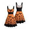 Robe gothique pour Halloween, mini-robe froncée à imprimé chauve-souris colorblock - Orange S | US 4