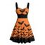 Robe gothique pour Halloween, mini-robe froncée à imprimé chauve-souris colorblock - Bleu profond XXXXXL | US 20