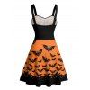 Robe gothique pour Halloween, mini-robe froncée à imprimé chauve-souris colorblock - Orange S | US 4