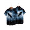 Chemise d'Halloween pour homme, boutonnée, imprimé chauve-souris, ciel et étoiles - Noir 5XL