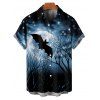 Chemise d'Halloween pour homme, boutonnée, imprimé chauve-souris, ciel et étoiles - Noir 5XL