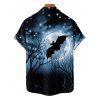 Chemise d'Halloween pour homme, boutonnée, imprimé chauve-souris, ciel et étoiles - Noir 5XL